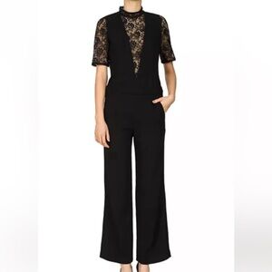 The KOOPLES $350 Black Daisy Crepe Lace Detail Jumpsuit, Size FR 34/ US XS
